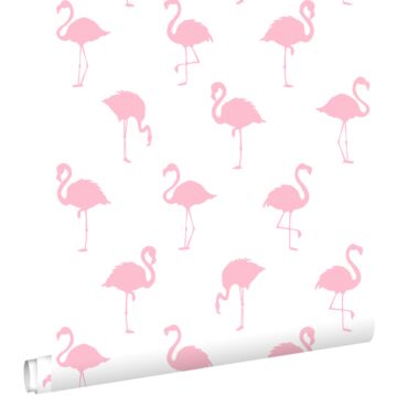 tapet flamingoer lyserødt og hvidt