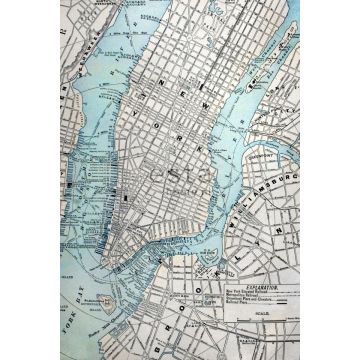 fototapet  gammelt kort over New York gråt og blåt