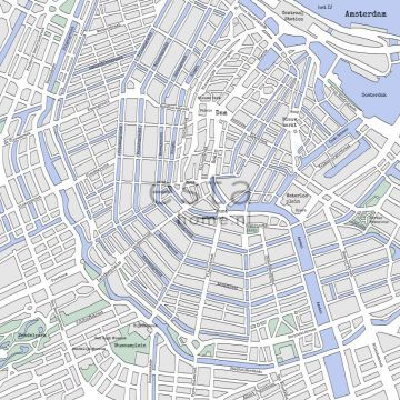 fototapet  kort over Amsterdam gråt og blåt