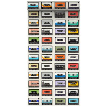 tapet XXL vintage kassetter beige, sort, rødt, orange, lilla, blåt og grønt
