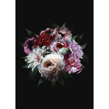 fototapet  stilleben med blomster mangefarvet på sort