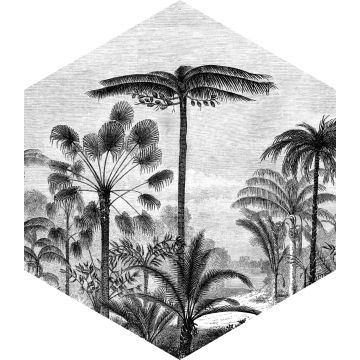 wallsticker tropisk landskab med palmetræer sort og hvidt
