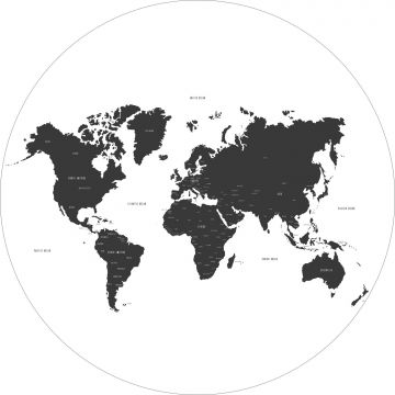 selvklæbende fototapet rundt verdenskort sort og hvidt