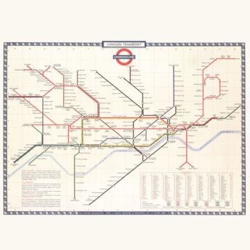 fototapet  Kort over Londons u-bane beige, rødt og blåt