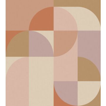 fototapet  geometrisk motiv i Bauhaus-stil terracotta pink, syrenlilla og beige