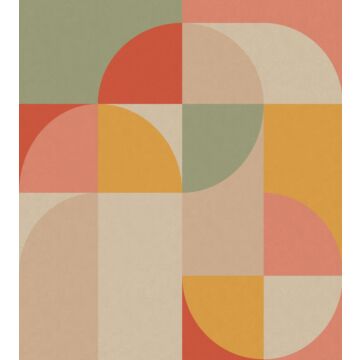 fototapet  geometrisk motiv i Bauhaus-stil lyserødt, okkergult og mintgrønt