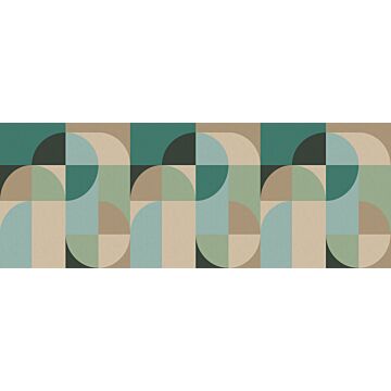 fototapet  geometrisk motiv i Bauhaus-stil benzingrønt, mintgrønt og beige